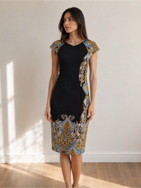 Gilani Black Paisley Print Sheath Dress – Size 10